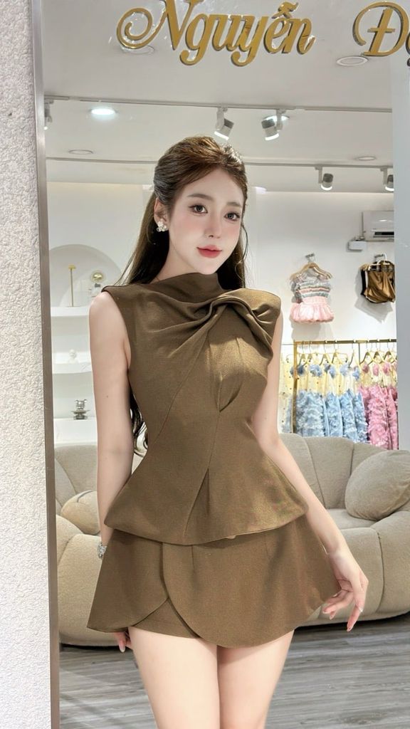 Set áo peplum cổ xoắn kèm cv (J62)