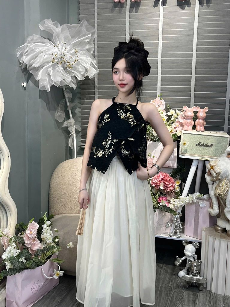 Set áo yếm dệt kim phối cv xoè (A99)