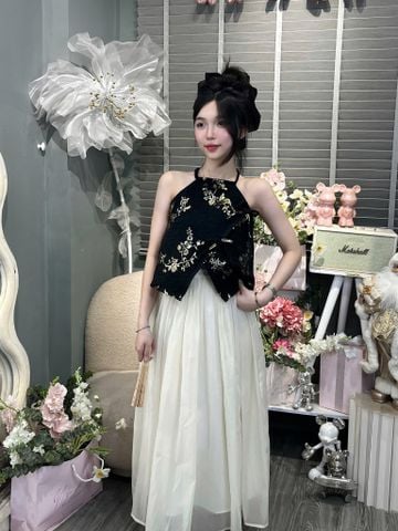 Set áo yếm dệt kim phối cv xoè (A99)