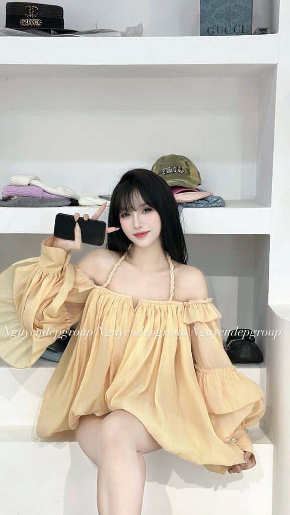 Set áo bồng cổ yếm kèm kim sa (E28)