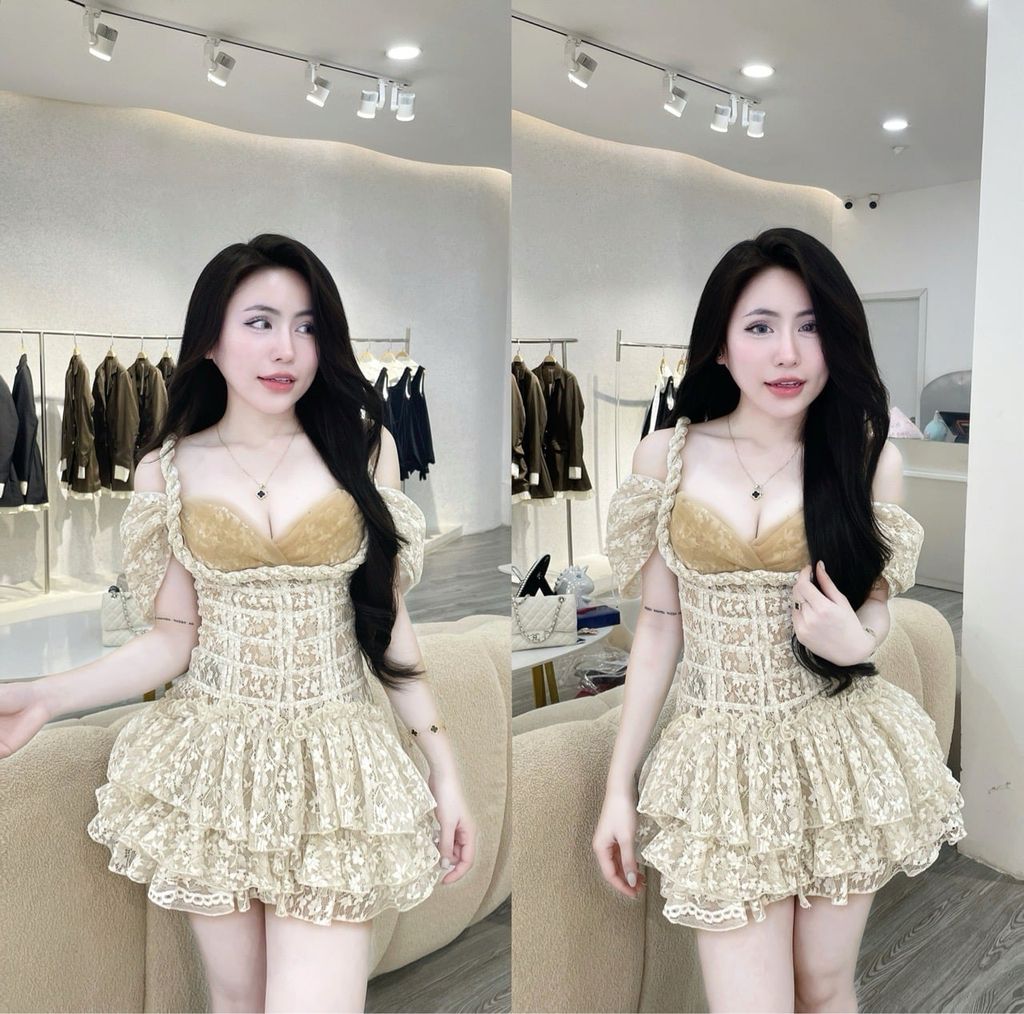 Đầm ren hoạ tiết phối viền bính (K86)