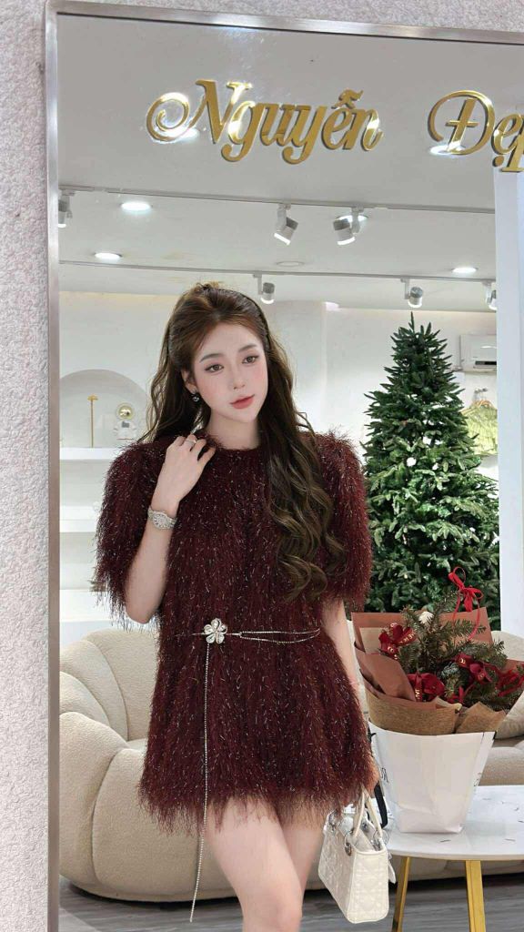 Đầm Tua Rua Đính Sợi Ánh Kim - Phối dây eo (L39)