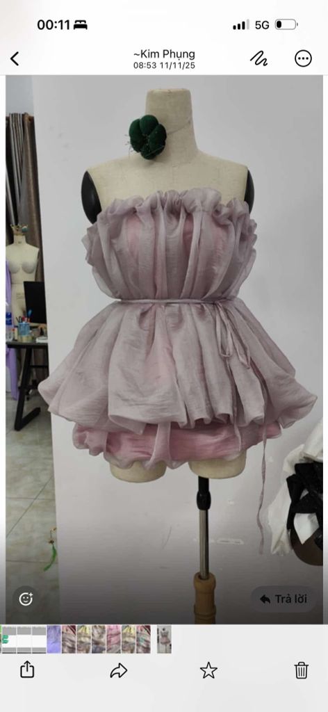 Đầm cúp tơ phồng phối bèo (L11)