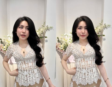 Áo Ren Trắng Hoa Nổi Và Váy Bí (U67)