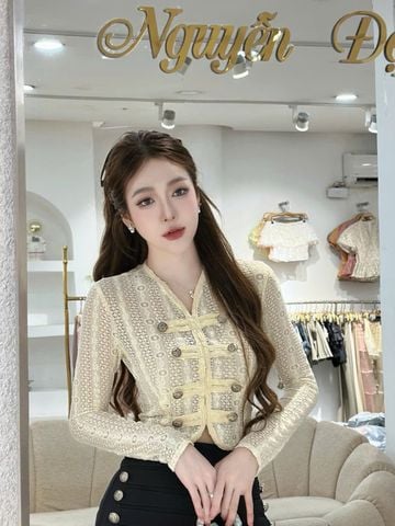 Áo Dệt Kim Tay Dài Phối Cúc Kim Loại (V15)