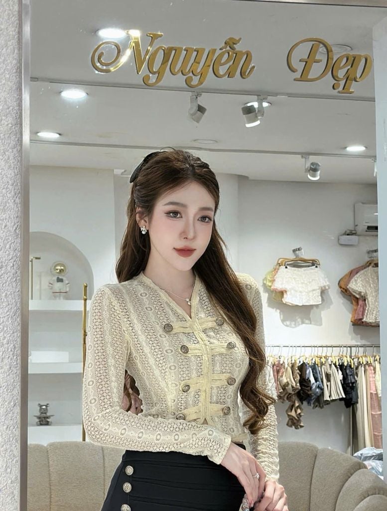 Áo Dệt Kim Tay Dài Phối Cúc Kim Loại (V15)