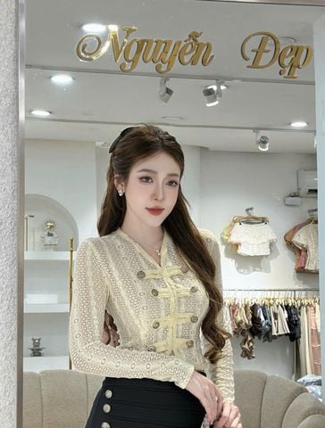 Áo Dệt Kim Tay Dài Phối Cúc Kim Loại (V15)