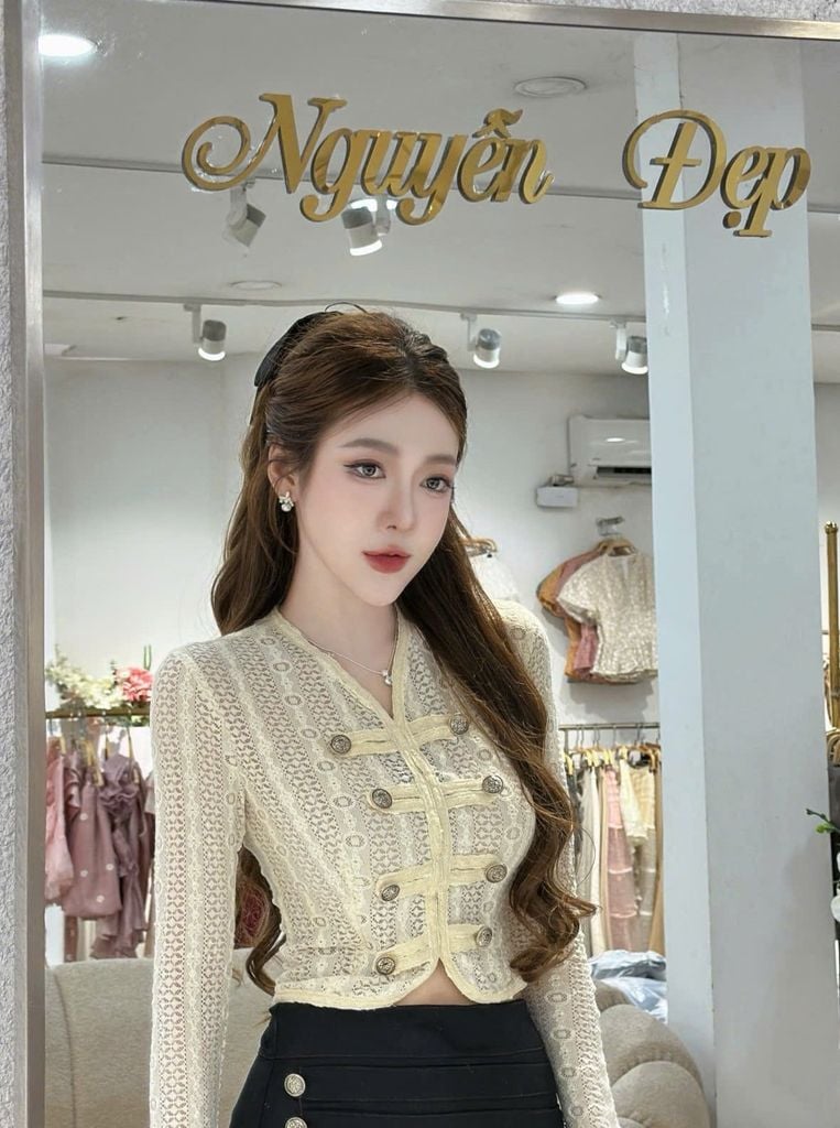 Áo Dệt Kim Tay Dài Phối Cúc Kim Loại (V15)