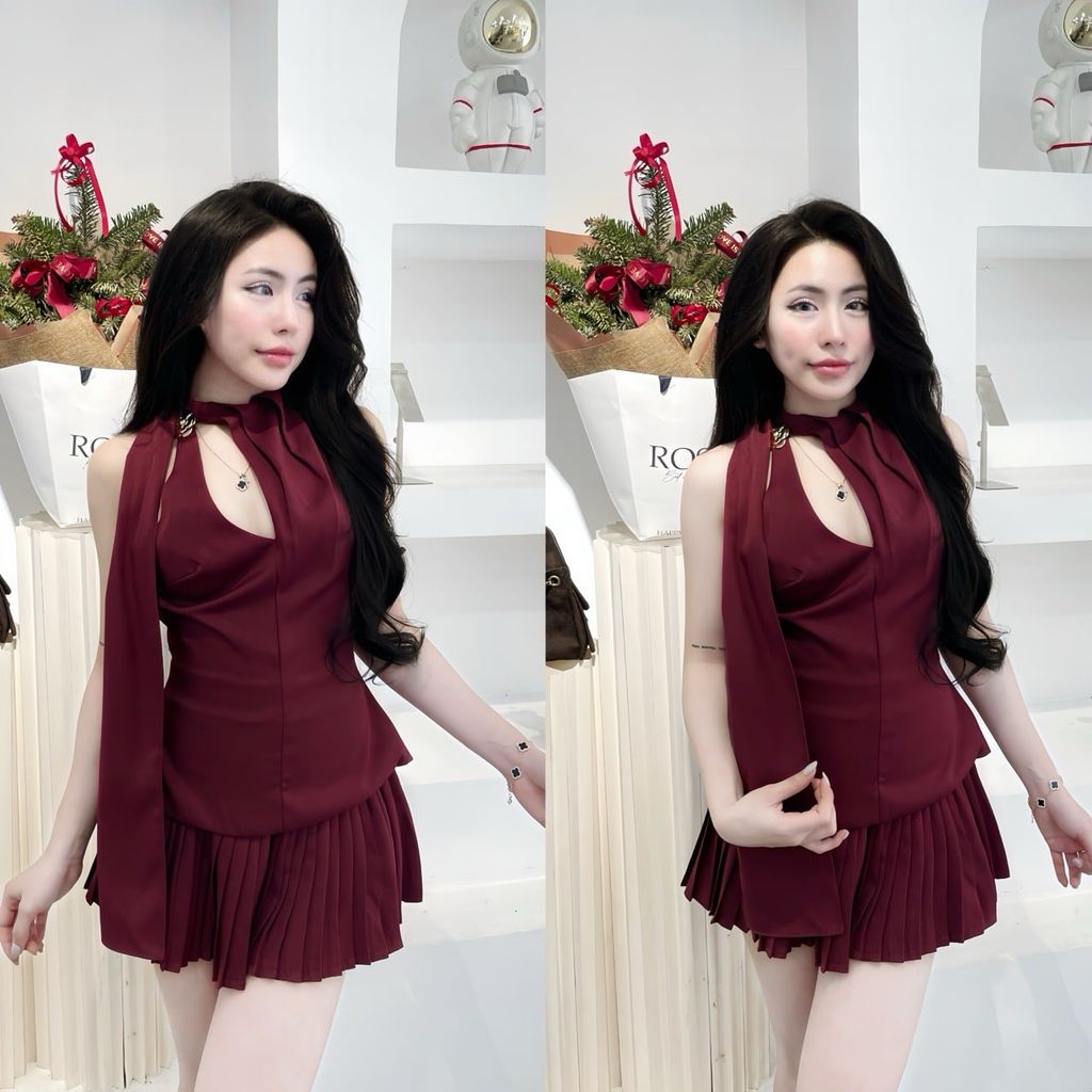 Set áo yếm choàng cổ phối cv dập li (H81)