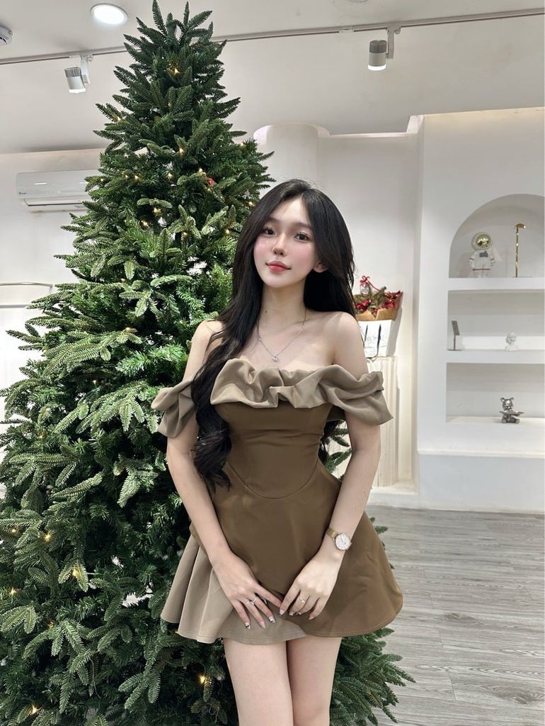 Đầm bẹt vai viền bèo vạt xéo (L23)