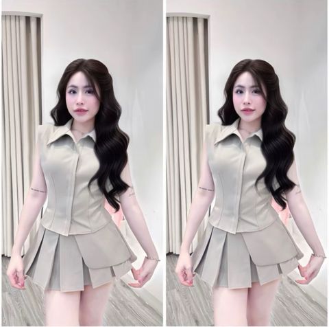 Set sơ mi cv xếp li lưng cao (f64)