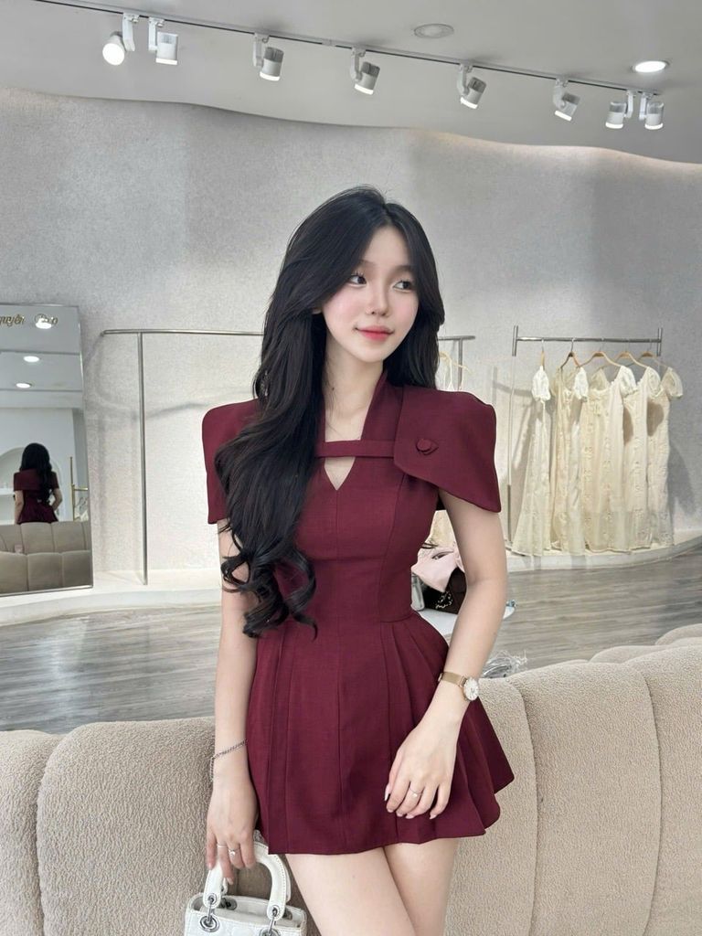 Đầm xòe A-line cổ tim phối choàng thanh lịch (K82)