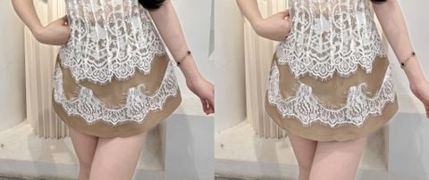 Áo Voan Tay Dài Cổ Bèo Và Chân Váy Form A (U66)