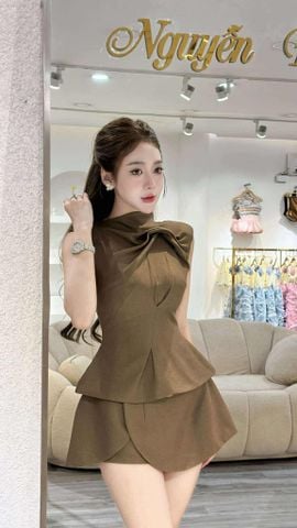 Set áo peplum cổ xoắn kèm cv (J62)