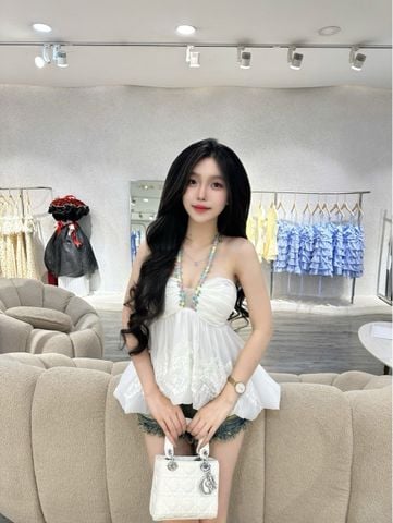 Áo babydoll trắng voan ren xòe bồng (Q26)