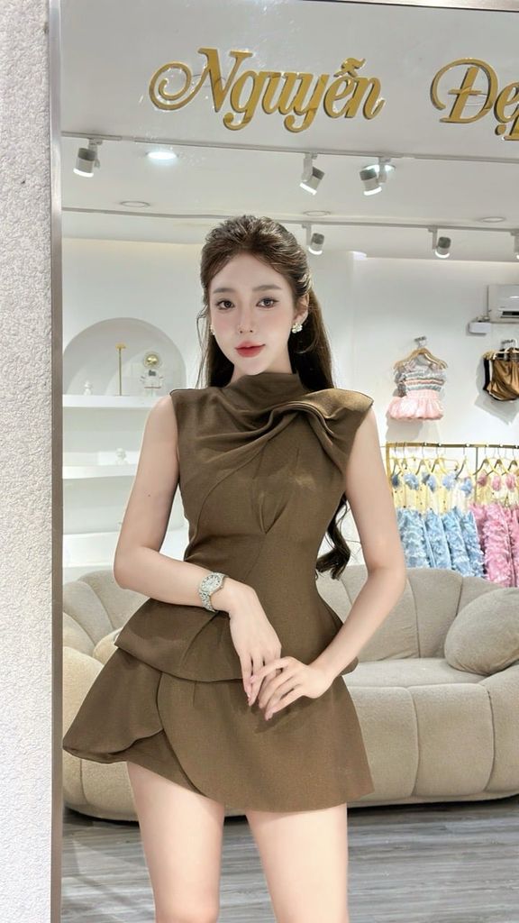 Set áo peplum cổ xoắn kèm cv (J62)