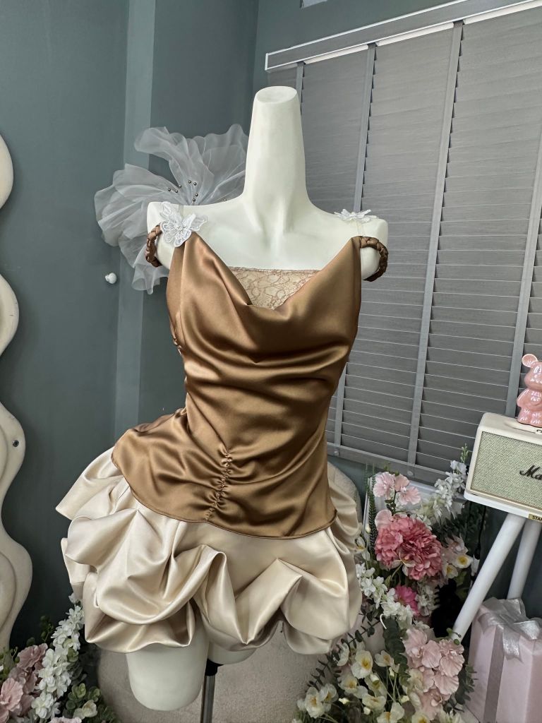 Set 3 món áo lụa cổ đổ nâu + cv bồng, bí (c52)