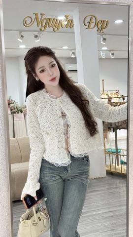 Áo Khoác Cổ Tròn Ren Hoa Tay Loe (W52)
