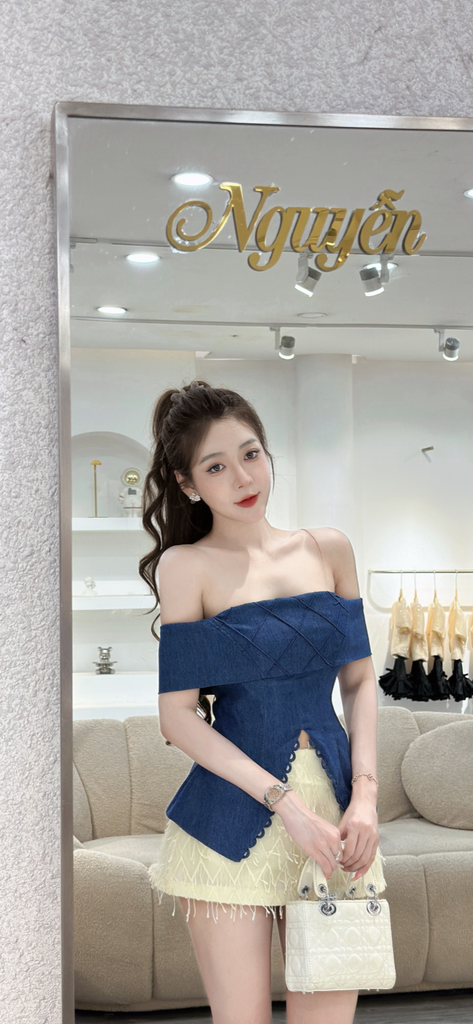 Set Áo Trễ Vai Phối Chân Váy Dáng Xòe (P39)