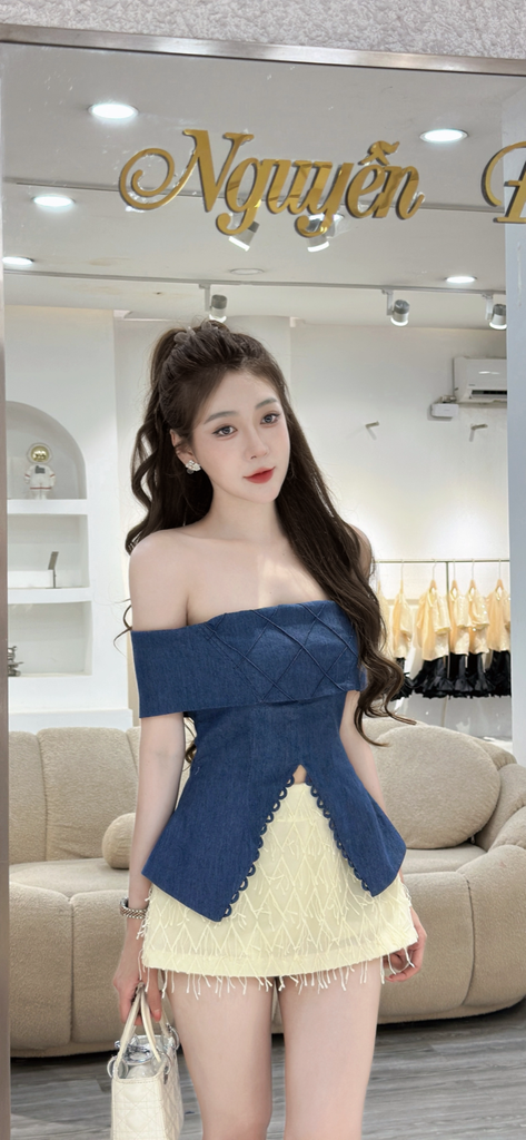Set Áo Trễ Vai Phối Chân Váy Dáng Xòe (P39)