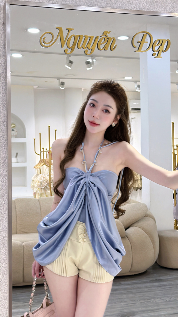 Áo lụa cổ yếm xếp sóng (Q19)