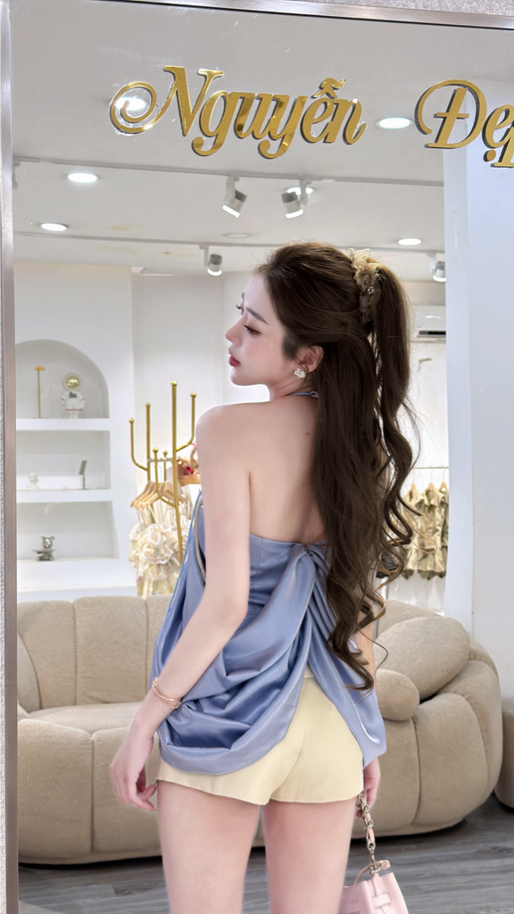 Áo lụa cổ yếm xếp sóng (Q19)