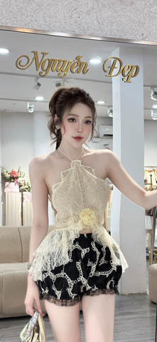 Áo Ren Mềm Phối Lưới Và Quần Bí (W07)