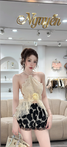 Áo Ren Mềm Phối Lưới Và Quần Bí (W07)