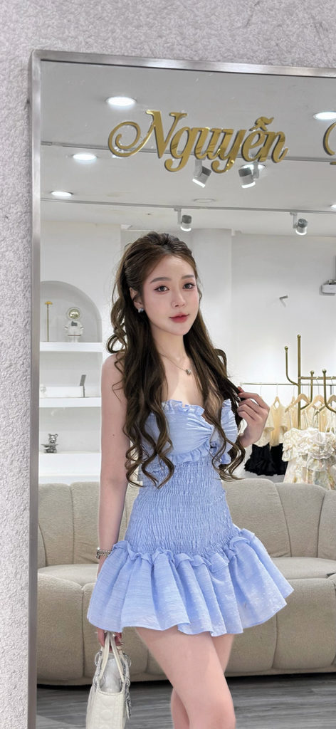 Đầm cúp thêu hoa nhún eo (P46)