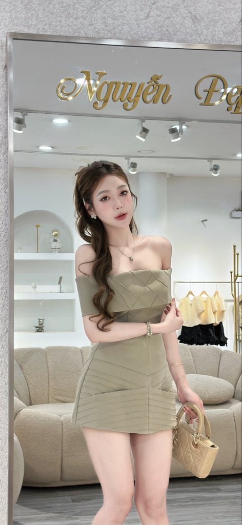 Set áo trễ vai thanh lịch phối chân váy ôm tôn dáng (Q72)