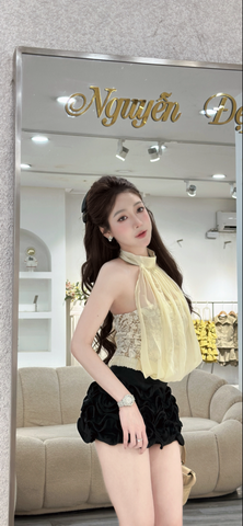 Áo cổ yếm voan rũ dáng bồng tiểu thư (R26)