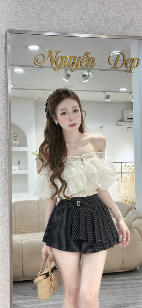 Áo ren bẹt vai phối tầng bèo (R50)