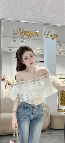 Áo ren bẹt vai phối tầng bèo (R50)