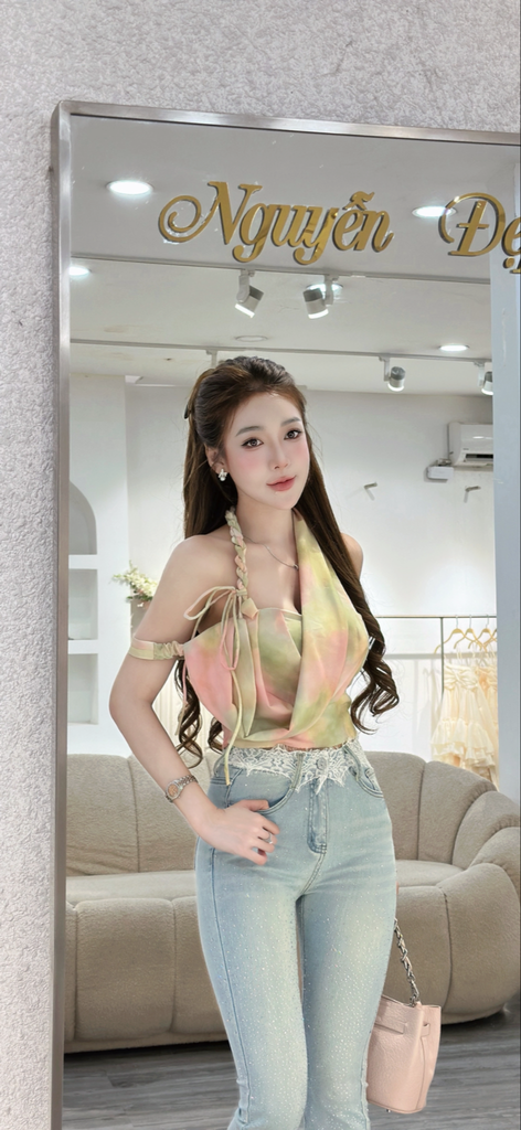 Áo cúp ngực phối cổ yếm đổ (R57)