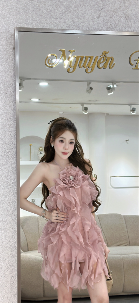 Đầm Hoa 3D Tầng Voan Dáng Xòe (R31)