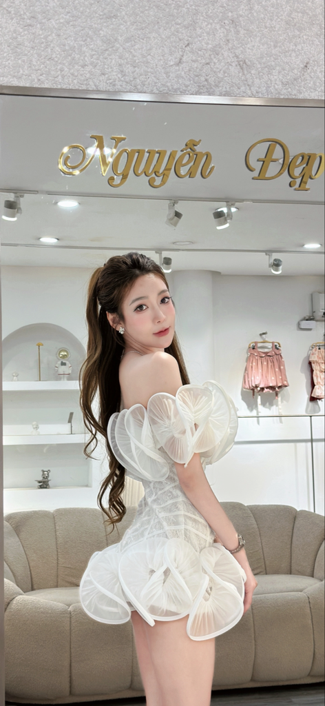 Đầm corset ren phối voan bèo nổi cao cấp (R14)