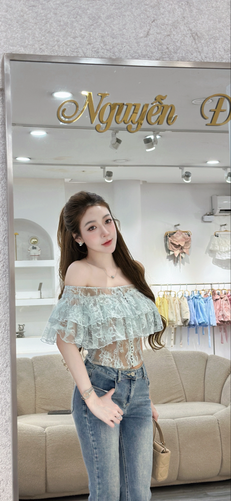 Áo ren bẹt vai phối tầng bèo (R50)