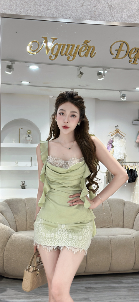 Set cổ đổ phối ren và chân váy form A (T33)