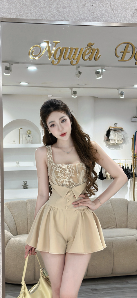 Jum ren hai dây bản vừa thân váy trơn xoè nhẹ (T54)