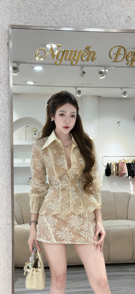 Set Áo Cổ Sơ Mi Phối Chân Váy Form A (T61)