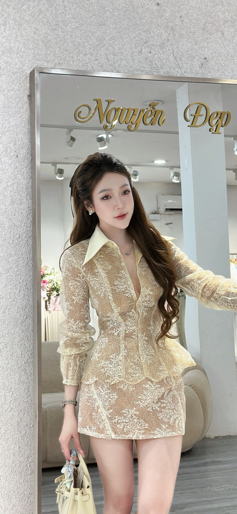 Set Áo Cổ Sơ Mi Phối Chân Váy Form A (T61)