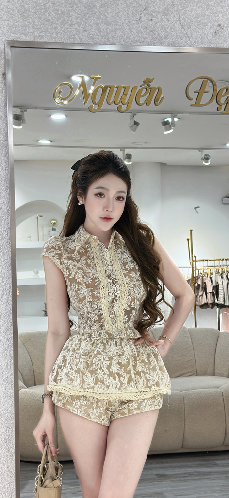 Jum ren hoa nổi phối thắt nơ eo (T50)