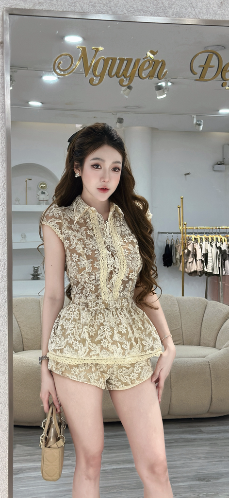 Jum ren hoa nổi phối thắt nơ eo (T50)