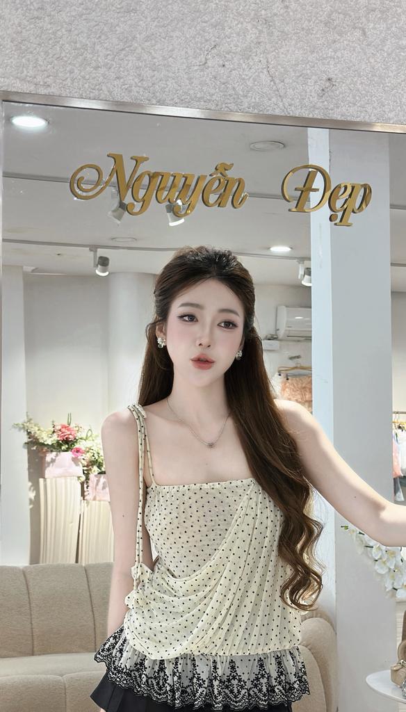 Áo hai dây chấm bi và chân váy dáng chữ A (U05)
