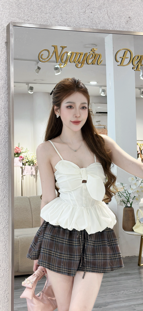 Set áo hai dây dáng bí chiết eo và quần bí (U20)