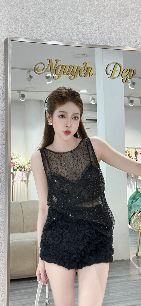 Áo lưới kim sa phối bra bên trong (U50)