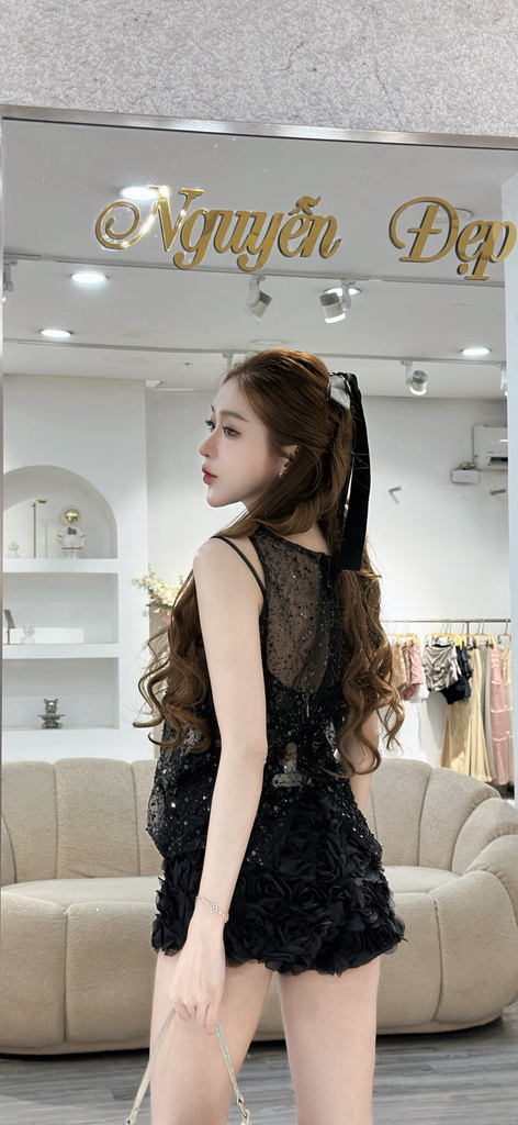 Áo lưới kim sa phối bra bên trong (U50)