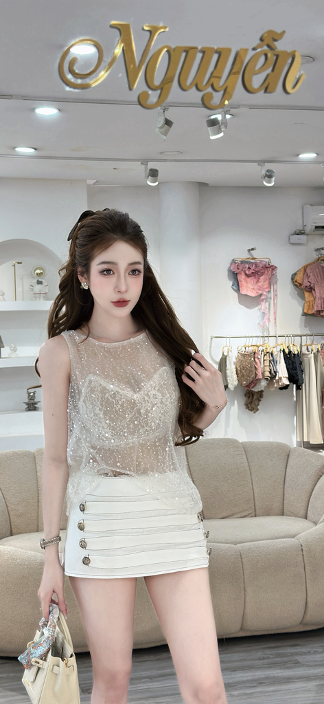 Áo lưới kim sa phối bra bên trong (U50)