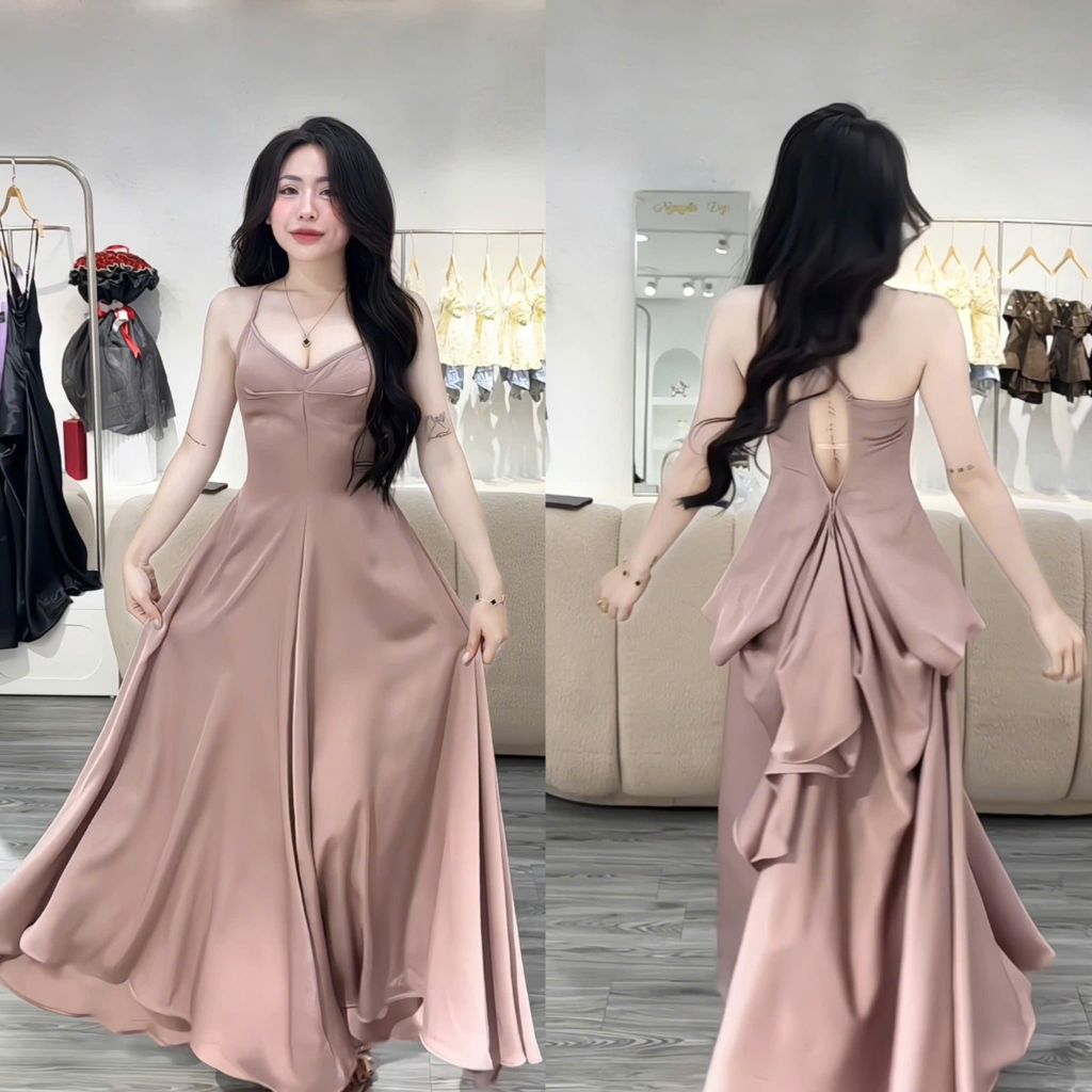 Đầm Lụa Tiểu Thư Hở Lưng – Nơ Xếp Tinh Tế (K13)