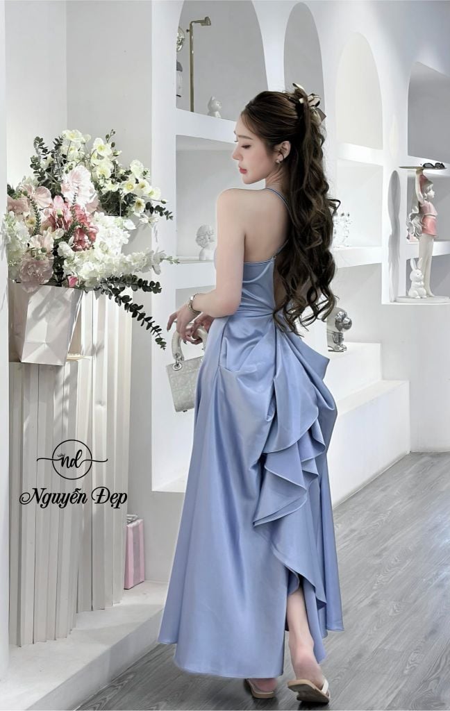 Đầm Lụa Tiểu Thư Hở Lưng – Nơ Xếp Tinh Tế (K13)